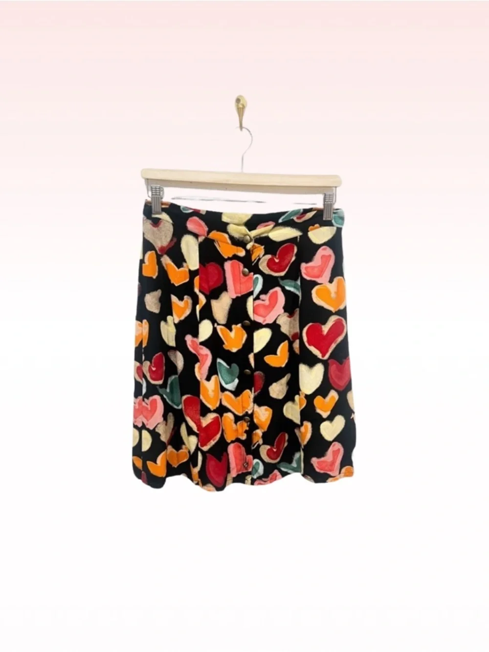 TERRY WARD Vintage Heart Print Button Skirt (Sz L)